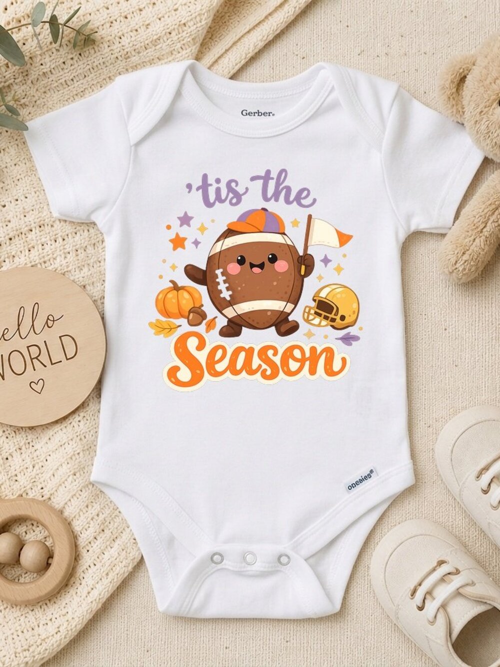 Football Season Retro Fall Baby Gift Natural ONESIE®